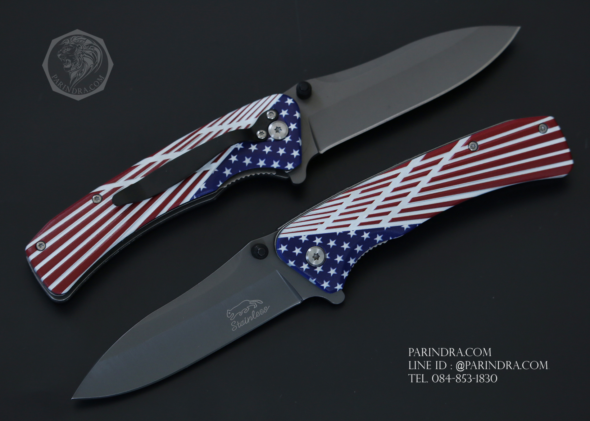 มีดพับ ใบแสตนเลส ด้ามลายธงชาติอเมริกา งานดี พกพา ราคาประหยัด