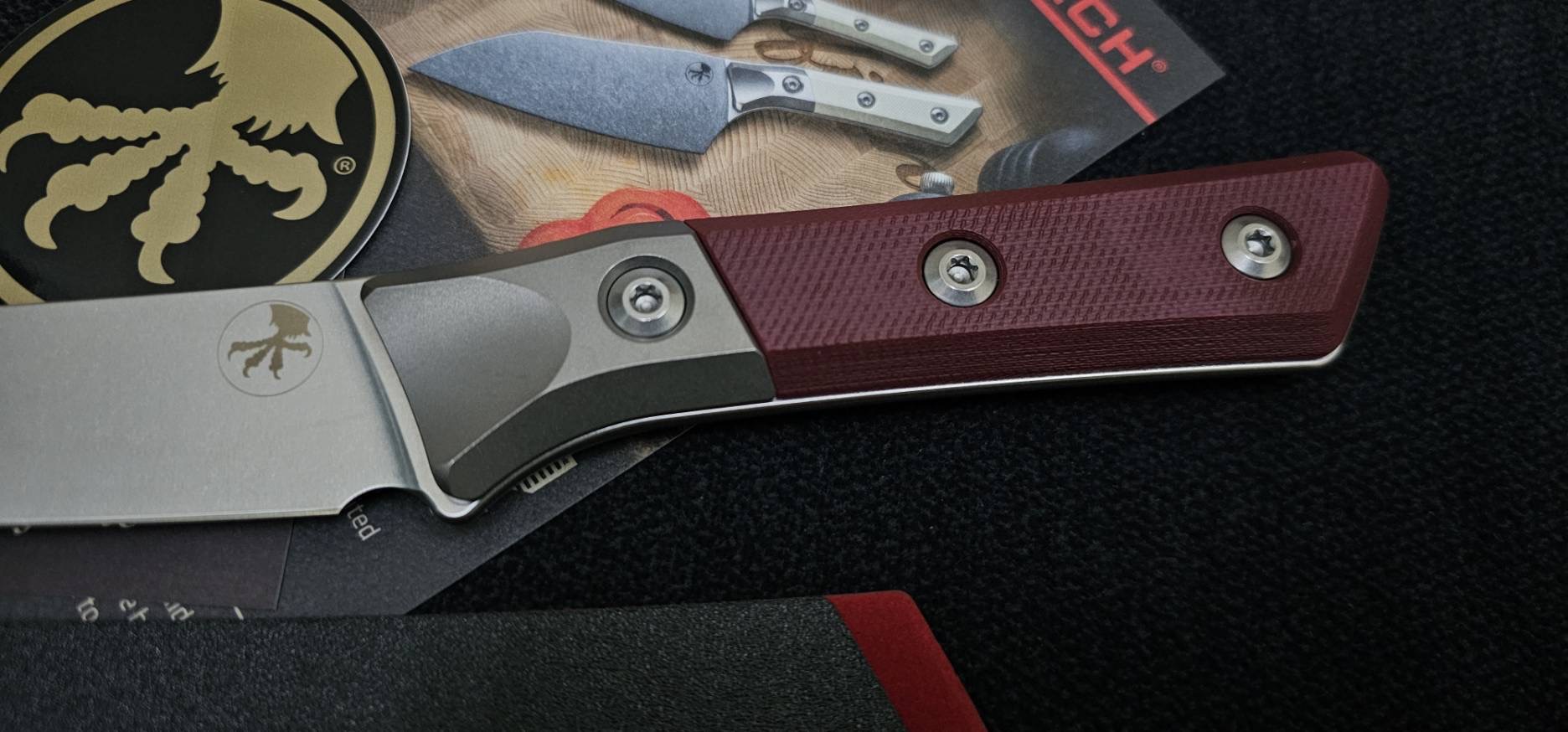 MICROTECH 3100B-10MR 6.125" BONING KNIFE STONEWASH STANDARD TITANIUM BOLSTER MERLOT G-10