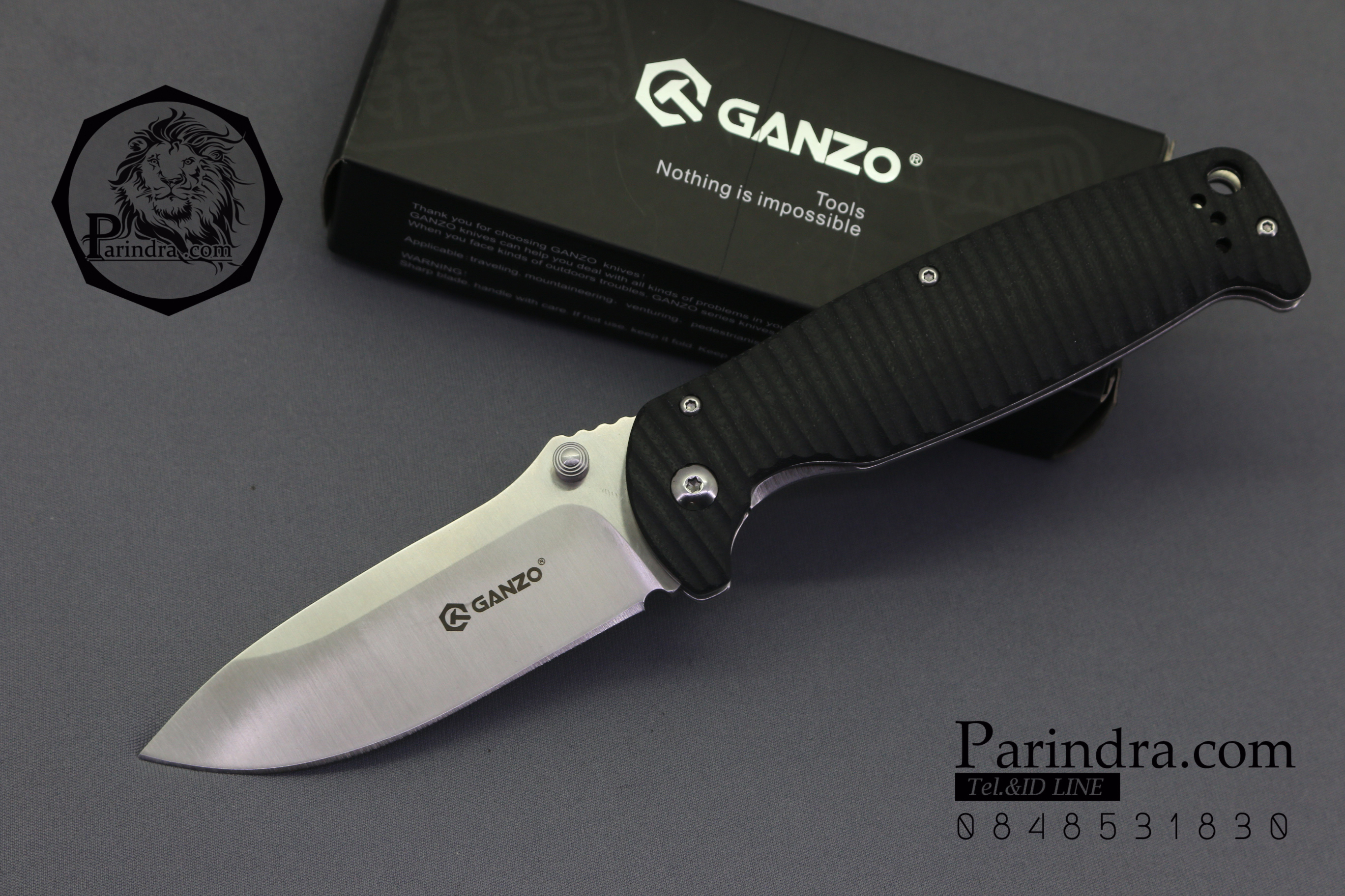 มีดพับ Ganzo กานโซ่ รุ่น G-742-1-BKP ด้ามสีดำสนิท และอีกด้านเป็นโลหะ ของแท้ 100%