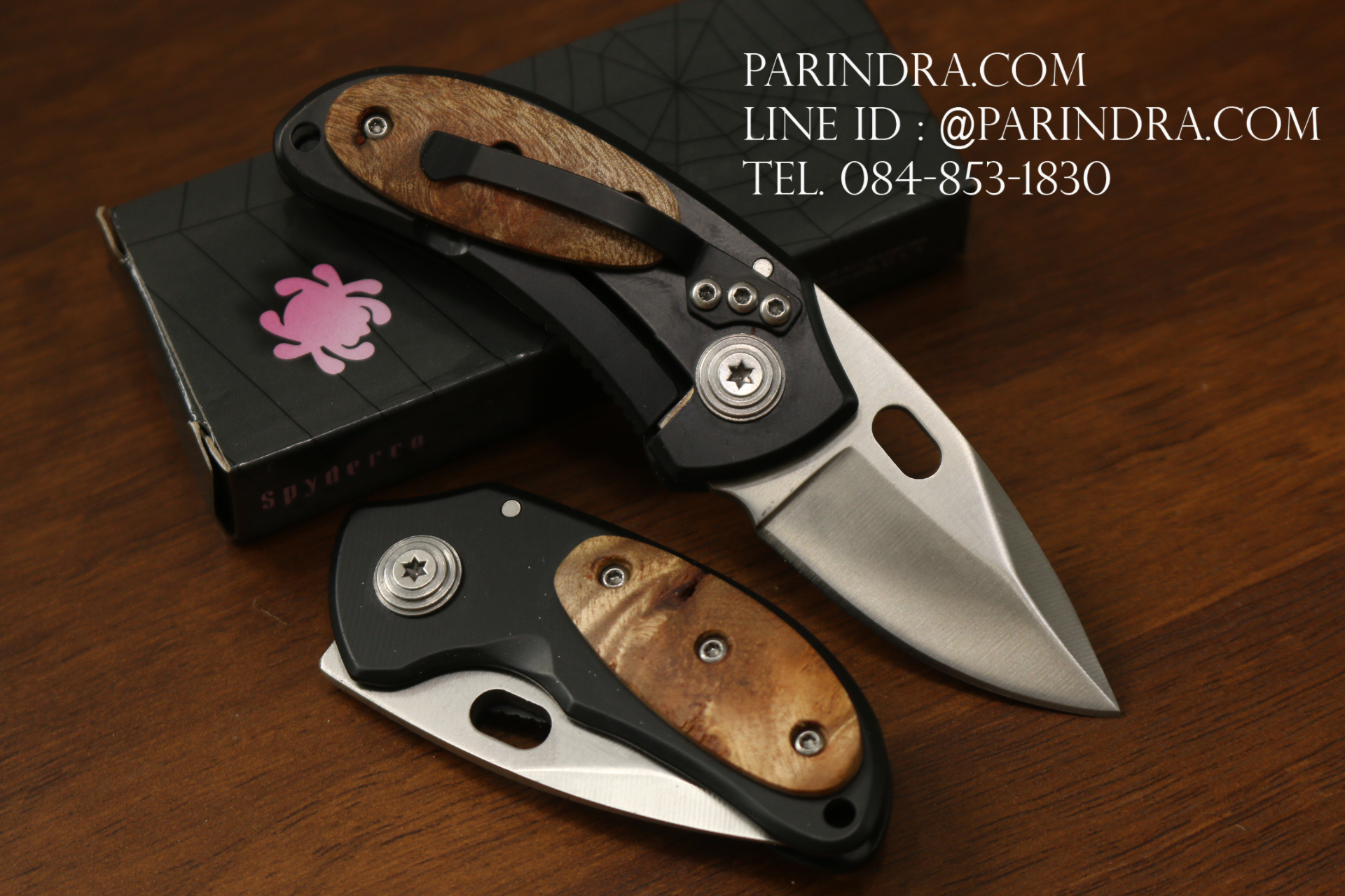 มีดพับ Spyderco ด้ามไม้สีดำ มีดพกขนาดเล็ก Cricket คมกริบ ขนาด 4.7 นิ้ว (OEM)