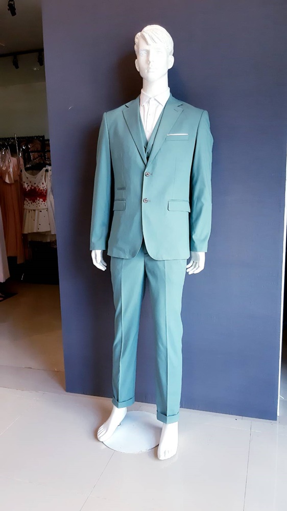 พร้อมเช่า เสื้อสูทชาย สีเขียวมิ้นต์เข้ม สีเขียวพาสเทล Dark Pastel Mint Green (พร้อมเสื้อกั๊ก)