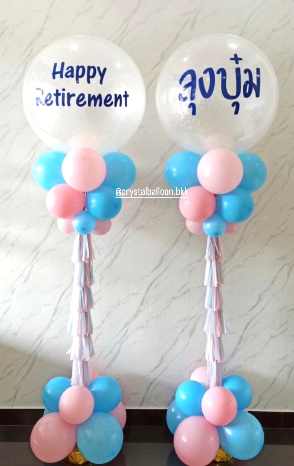 เสาลูกโป่ง อำลา Bubble ขนาด 36" กลิตเตอร์สีขาวมุก 2 เสา พร้อมตกแต่ง สามารถเปลี่ยนสีลูกโป่ง/เปลี่ยนข้อความได้