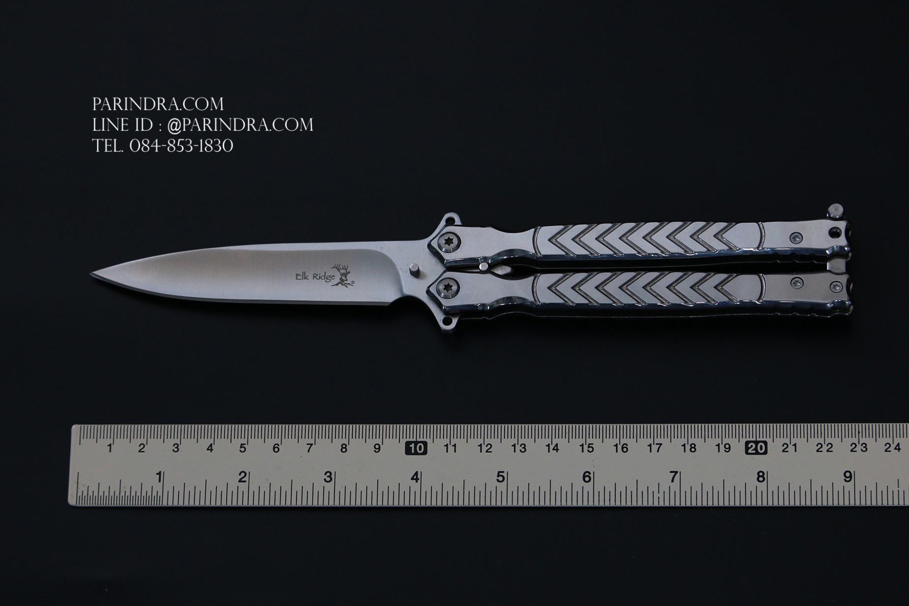 มีดปีกผีเสื้อ ลายหัวกวาง Elk Ridge สีเงิน ปลายแหลม