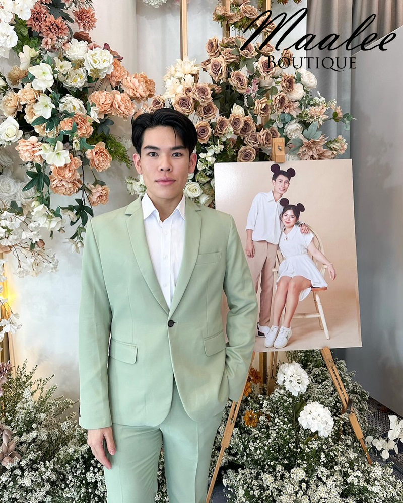พร้อมเช่า ชุดสูทชาย สีชาเขียว งานตัดสูทพลัสไซส์ (ไม่มีกั๊ก)