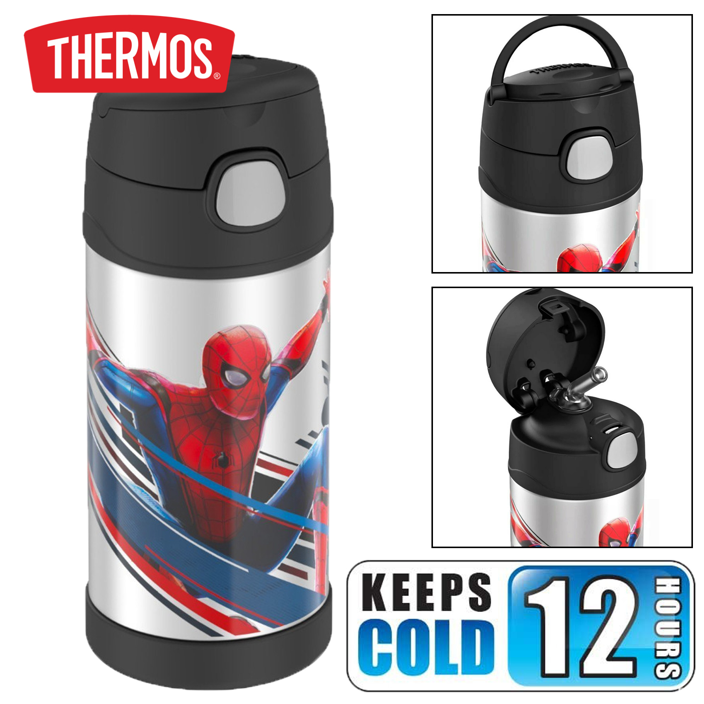 กระติกน้ำเก็บความเย็น Thermos Spider-Man 12oz FUNtainer Water Bottle with Bail Handle - Black