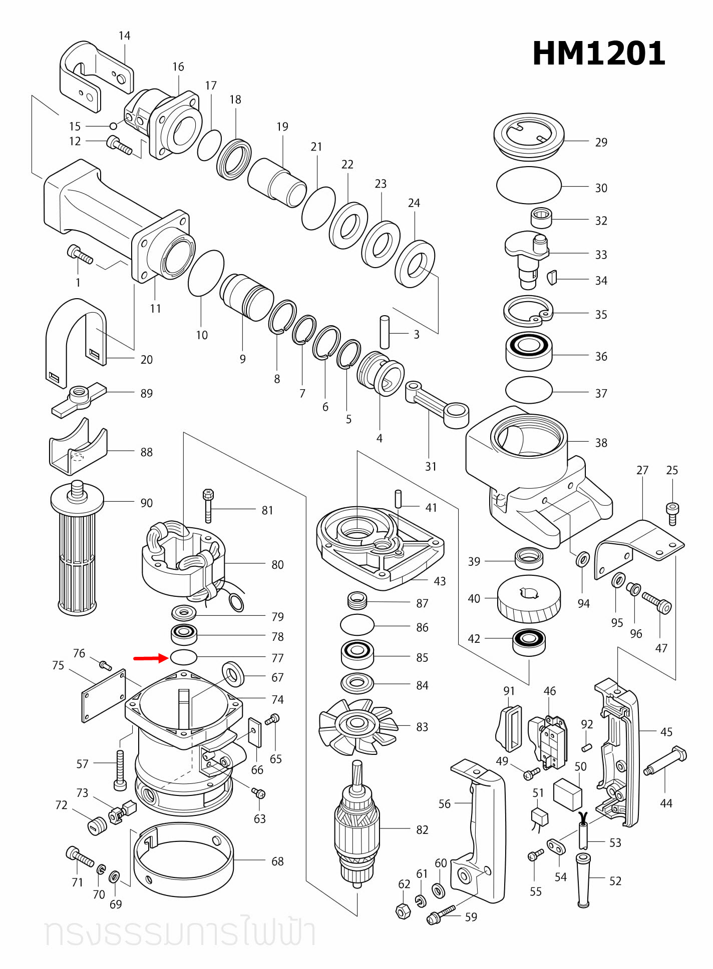 โอริง แย้ก Makita มากีต้า 5800NB [#26], HM1201 [#77], HR4000C [#38, #39] Pn.213406-5 (แท้) ## (*)