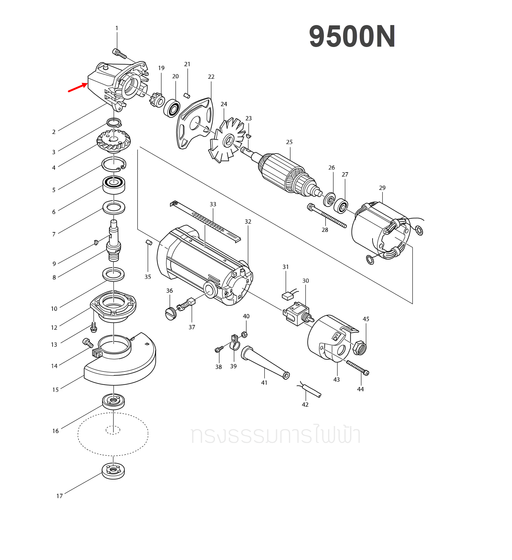 หัวกะโหลก หินเจียร Makita มากีต้า 9500N [#2] Pn.156448-5 (แท้) ##