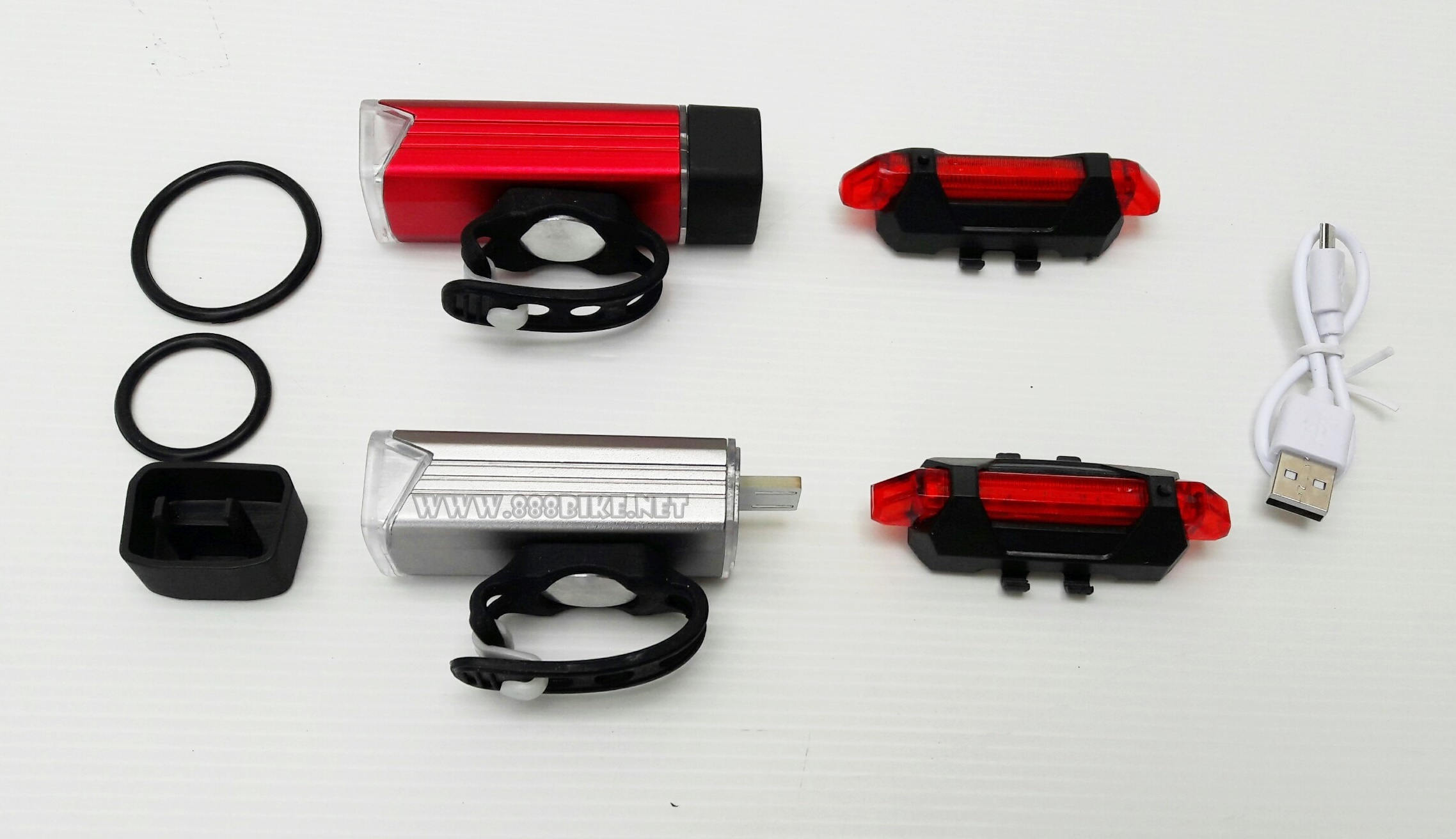 ไฟชุดหน้า-หลัง LINEอลูมิเนียม 180 lumen (USB Recharge),QC-001+PLUS-1