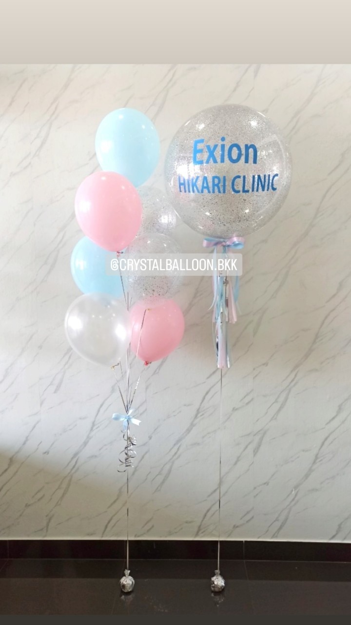 ลูกโป่ง เปิดร้าน Bubble ขนาด 24" กลิตเตอร์สีเงิน 1 ลูก พร้อม ช่อลูกโป่ง ช่อ 7 ลูก 1 ช่อ พร้อมตกแต่ง สามารถเปลี่ยนสีลูกโป่ง/เปลี่ยนข้อความ/เปลี่ยนขนาดได้