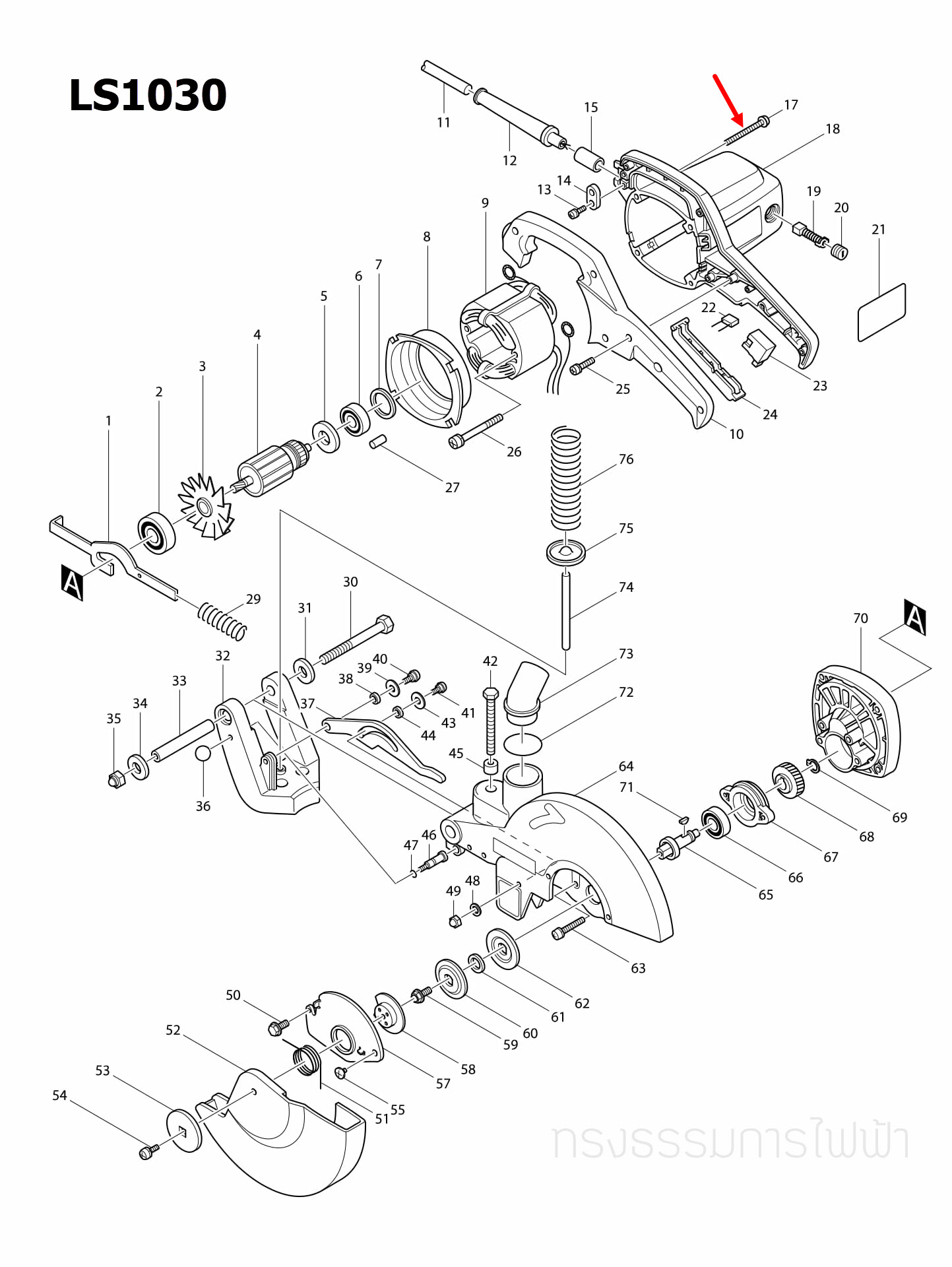 สกรู M6 X 60 แท่นตัดองศา Makita มากีต้า LS1030, LS1040 [#17], LC1230 [#59] Pn.911383-2 (แท้) ##