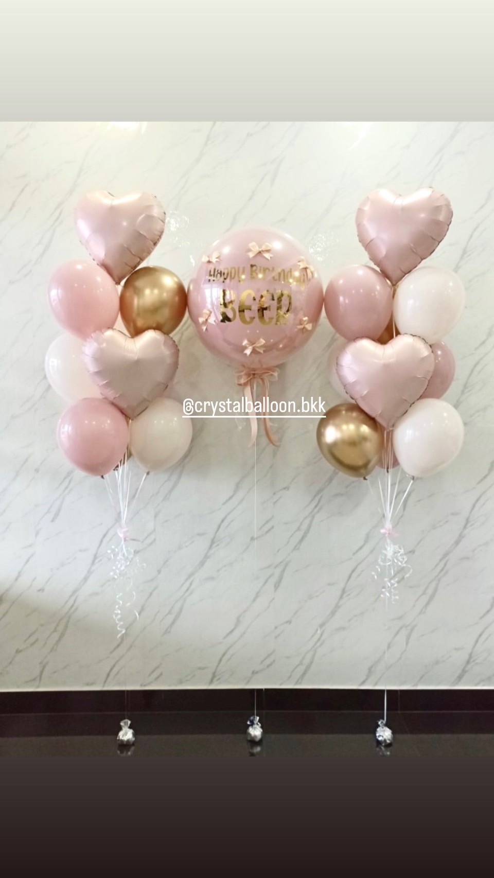 ลูกโป่ง วันเกิด ลูกโป่งยาง ขนาด 24" สี Dusk Pink 1 ลูก พร้อม ประดับโบว์จิ๋ว 6 ชิ้น พร้อม ช่อลูกโป่งฟอยล์หัวใจ ขนาด 18" ช่อ 10 ลูก 2 ช่อ พร้อมตกแต่ง สามารถเปลี่ยนสีลูกโป่ง/เปลี่ยนข้อความ/เปลี่ยนสี-ฟอยล์ตกแต่งได้