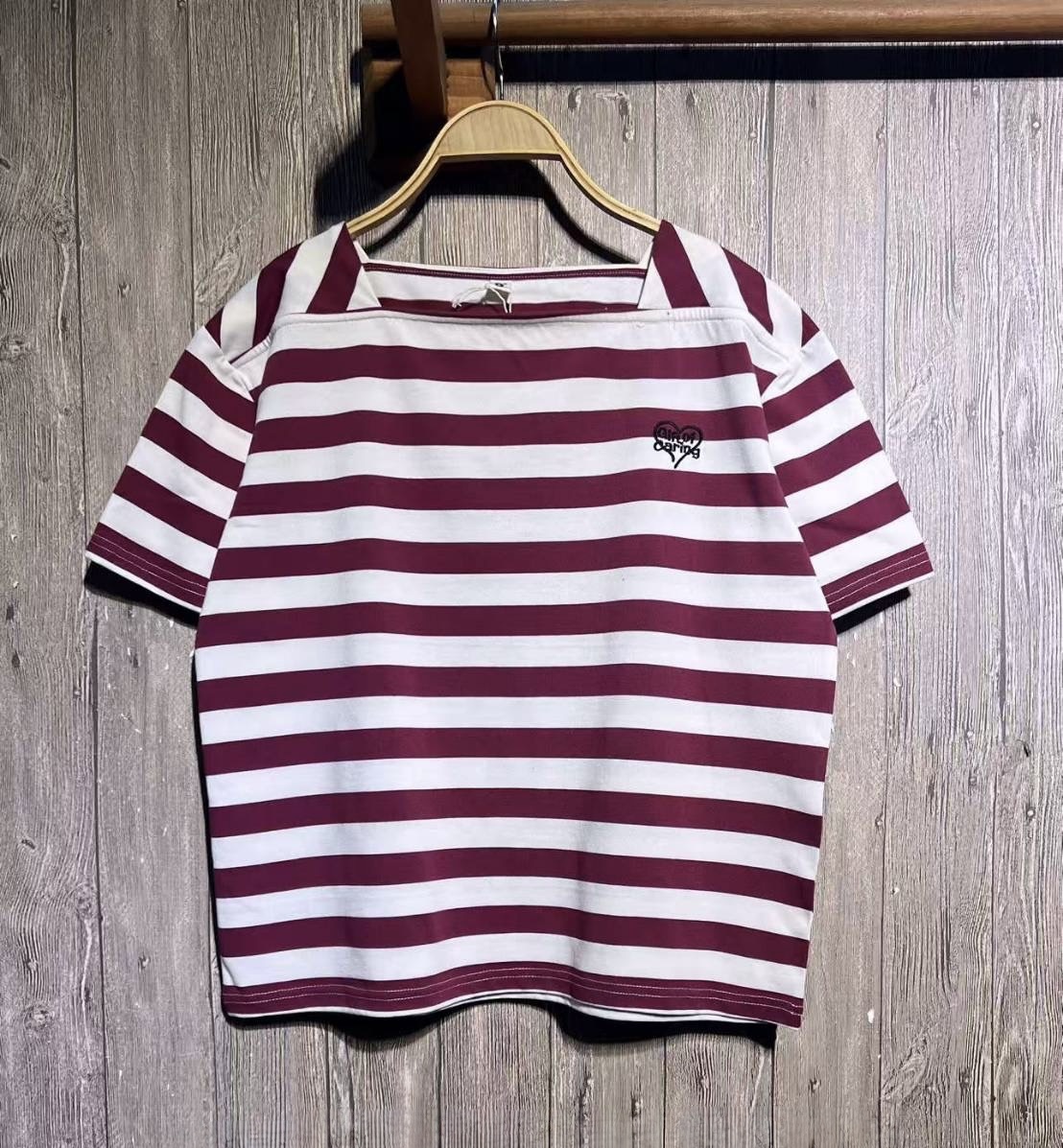 เสื้อยืดลายทางปักลาย 9am