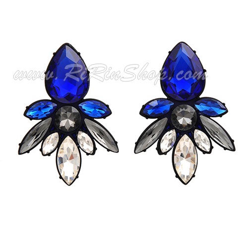 Aznavour GraindeBeaute ต่างหู ตุ้มหู ดีไซน์ผลึกน้ำแข็ง (Navy)