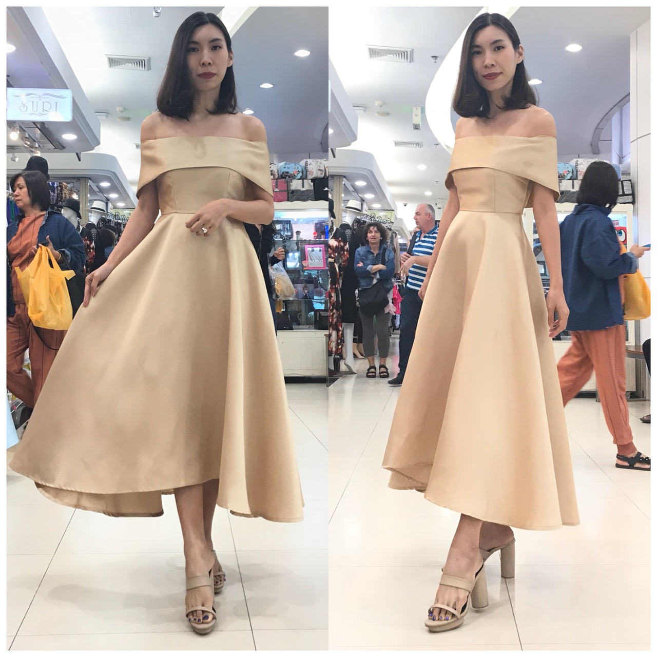 ชุดเพื่อนเจ้าสาว ชุดราตรีสั้น Iris - Off-shoulder top & Tea-length skirt