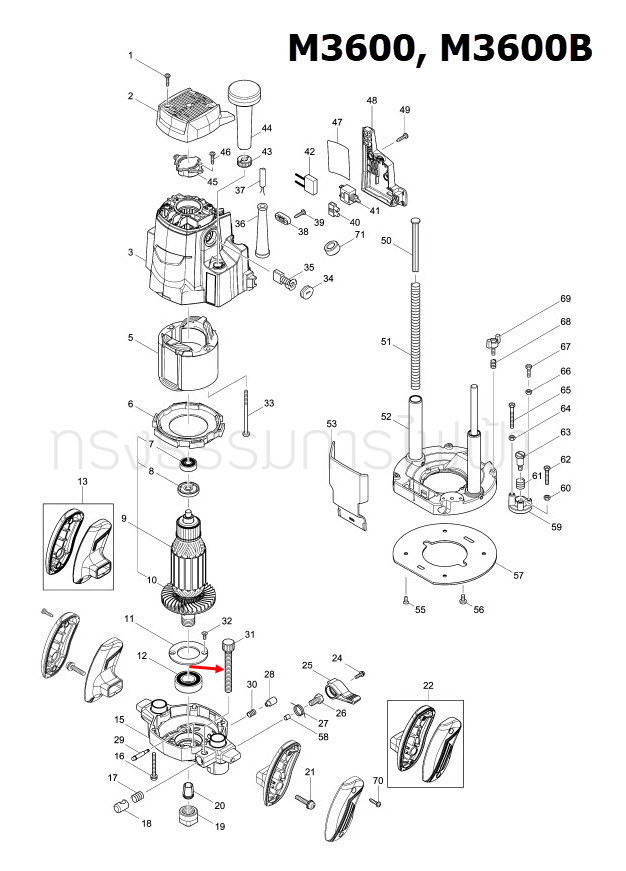 THUMBS CREW M10X80 เราท์เตอร์ Maktec, Makita MT360, MT362, M3600, M3600B [#31] Pn.265759-8 (แท้) ##