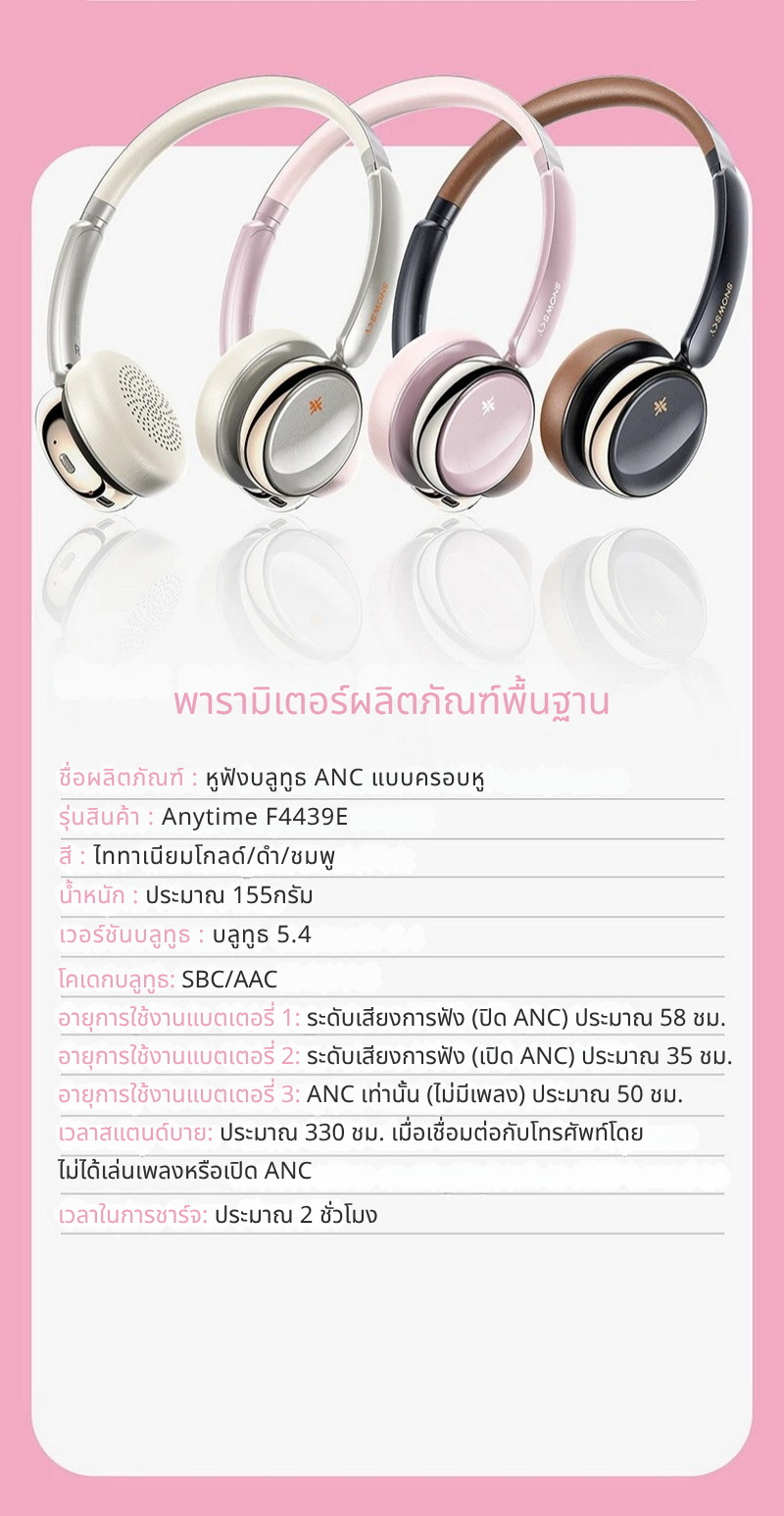 Snowsky ANYTIME หูฟังไร้สายแบบครอบหู รองรับ Bluetooth 5.4, โหมดเกม ประกันศูนย์ไทย