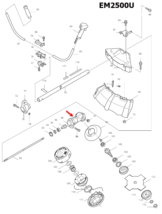 GEAR CASE เครื่องตัดหญ้า Makita มากีต้า EM2500U [#98] Pn.DA00000155 (แท้) ##