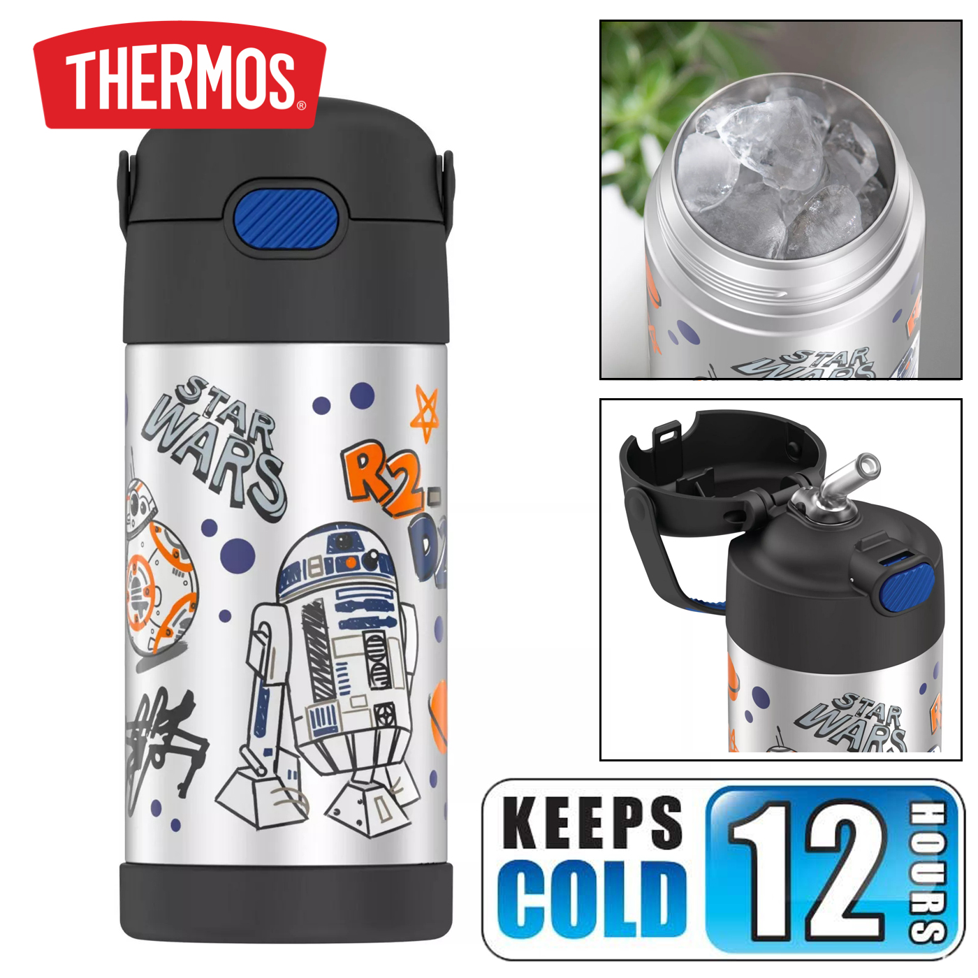 กระติกน้ำเก็บความเย็น Thermos Star Wars BB-8 12oz FUNtainer Water Bottle with Bail Handle - Black