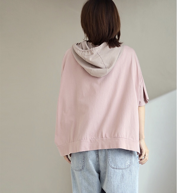 เสื้อยืดสกรีนลายแต่งฮู้ดผ้าฝ้าย