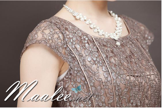 พร้อมส่ง ชุดราตรีสั้น/แขนสั้น คอกลม ผ้าลูกไม้ ซับในซาติน พร้อมโบว์คาดเอว สีน้ำตาล (เหลือเฉพาะไซส์ 4XL)