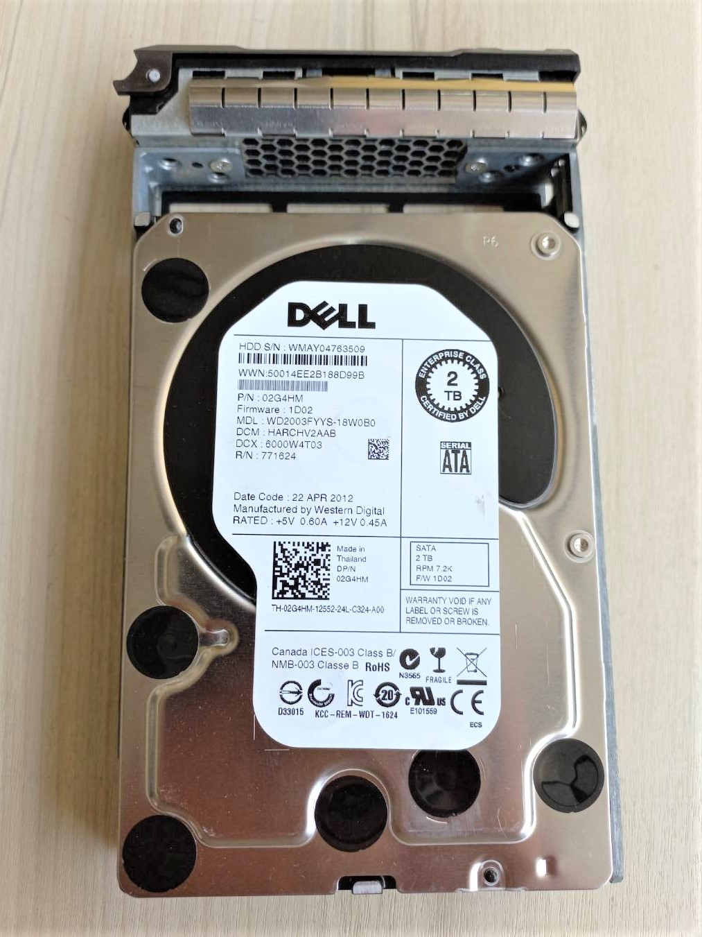 02G4HM, 2G4HM, WD2003FYYS Dell 2TB HDD 7.2K RPM 3.5 SATA Model WD2003FYYS-18W0B0.