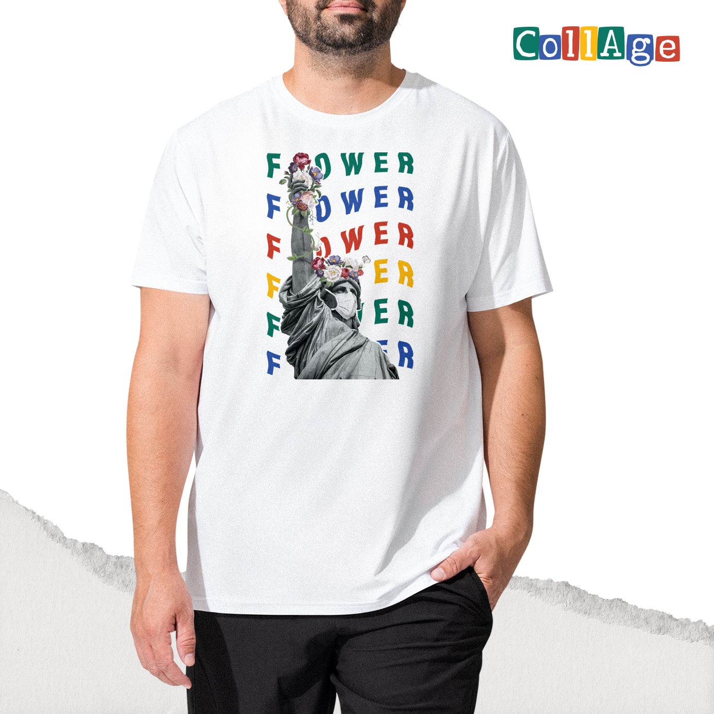เสื้อยืดพิมพ์ลาย Collage Flower รหัส CEA00469 สีขาว #เสื้อยืด #Collage