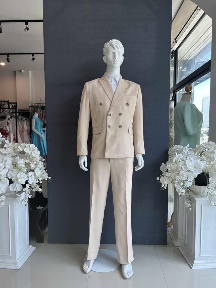 พร้อมเช่า ชุดสูทชาย สีแชมเปญ สูทตัด (ไม่มีเสื้อกั๊ก)