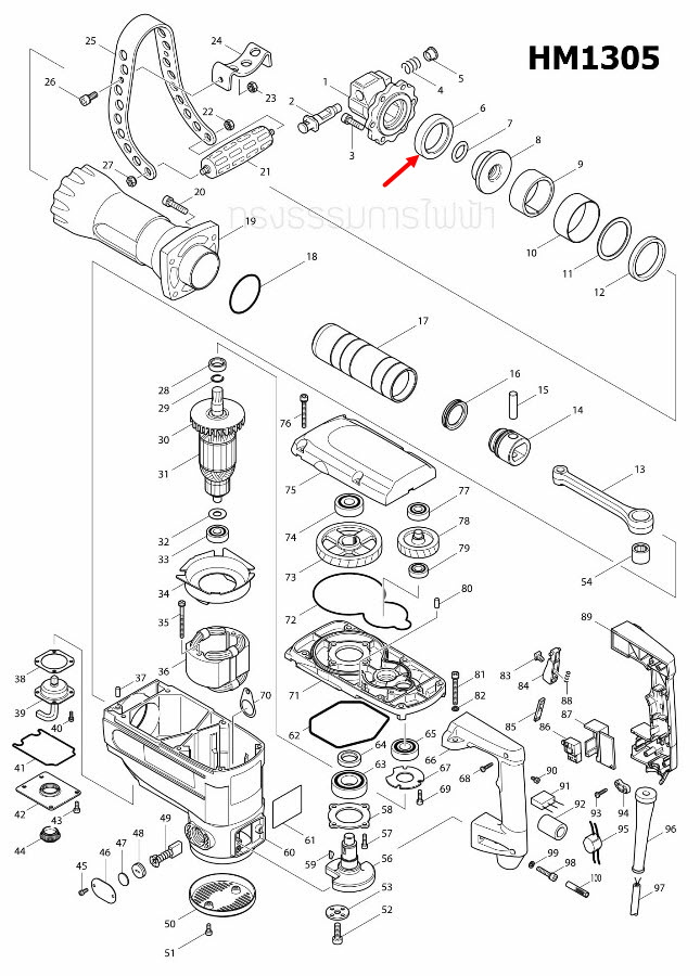 URETHAN RING 48 สกัด เจาะพื้น Makita มากีต้า HM1305 [#6] Pn.262111-1 (แท้) #(*)