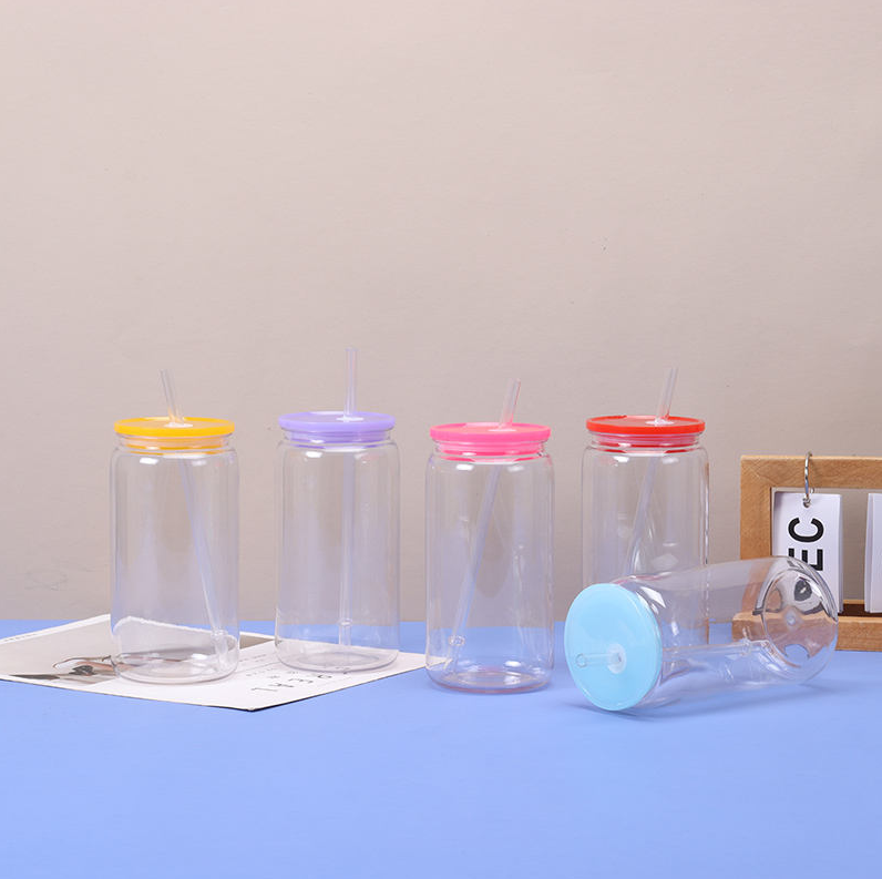 แก้วพลาสติกใสพร้อมหลอดและฝา 475 ml