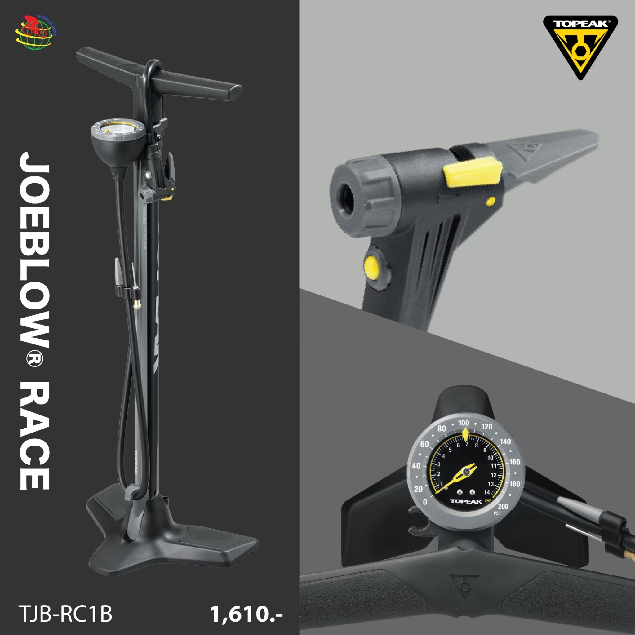 สูบตั้งพื้น TOPEAK JOEBLOW™ RACE ART NO: TJB-RC1BU เติมลมได้ ปล่อยลมได้ สูงสุด 200TPI