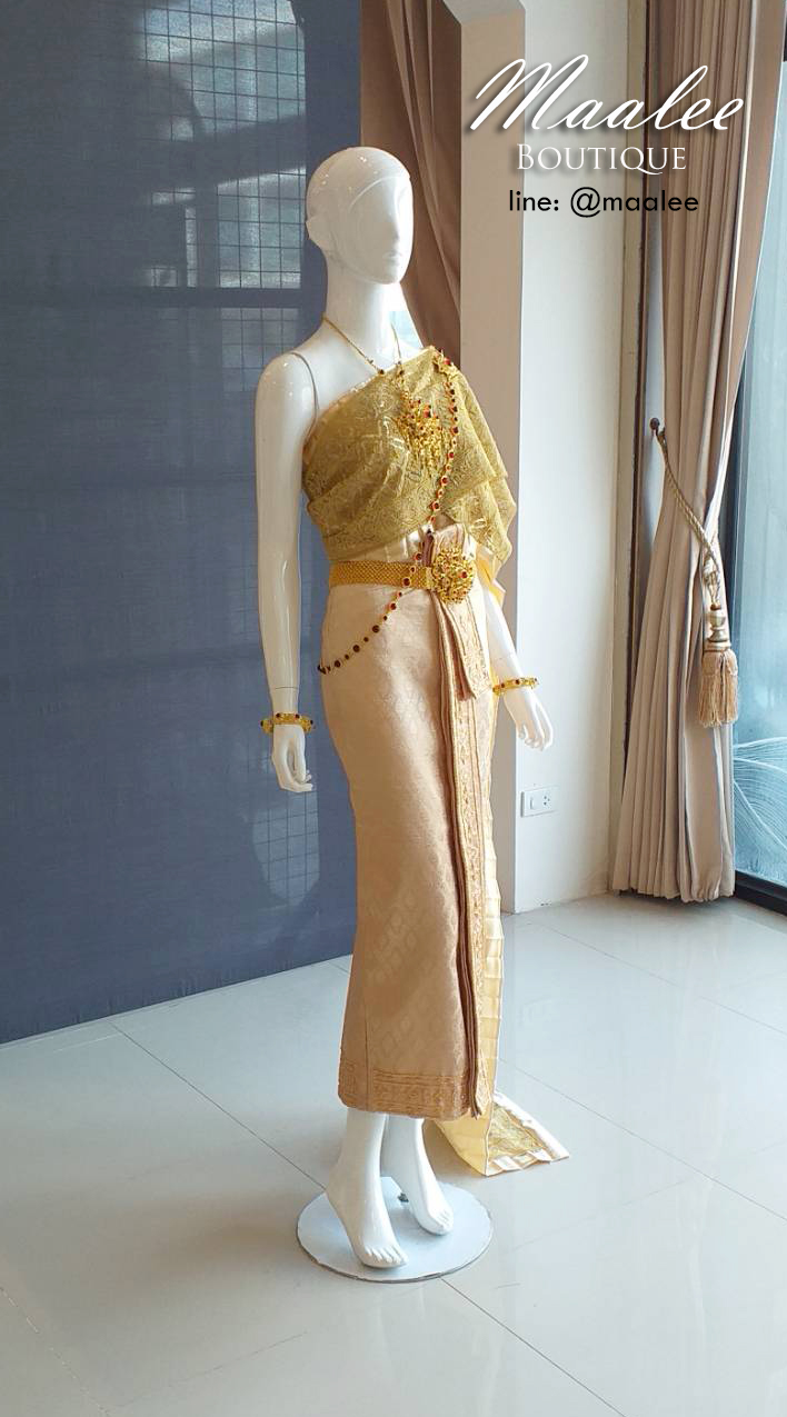 พร้อมเช่า ชุดแต่งงานไทยประยุกต์ สีทอง (ราคาเช่าเป็นคู่)