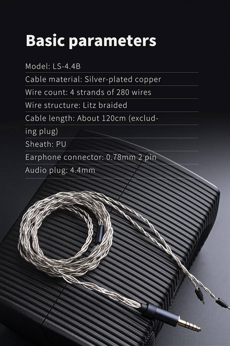 FiiO LS-4.4B สายอัพเกรดหูฟังทองแดงชุบเงิน โครงสร้าง Litz คุณภาพสูง