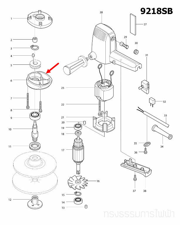 เสื้อเฟือง เครื่องขัดกระดาษทราย Makita 9201 [#14], 9218SB [#6] Pn.312368-5 (แท้) ##