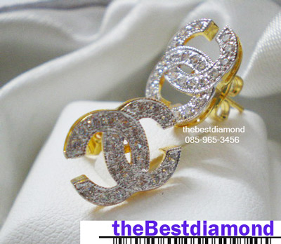 สินค้าหมด BE825+++ต่างหูชาแนล+++แบบสุดฮิต งานสวย หรู ดูดี งานทองจิกไข่ปลา ชุปเป็นทองขาว ทำให้ดูเพชรแพรวพราว