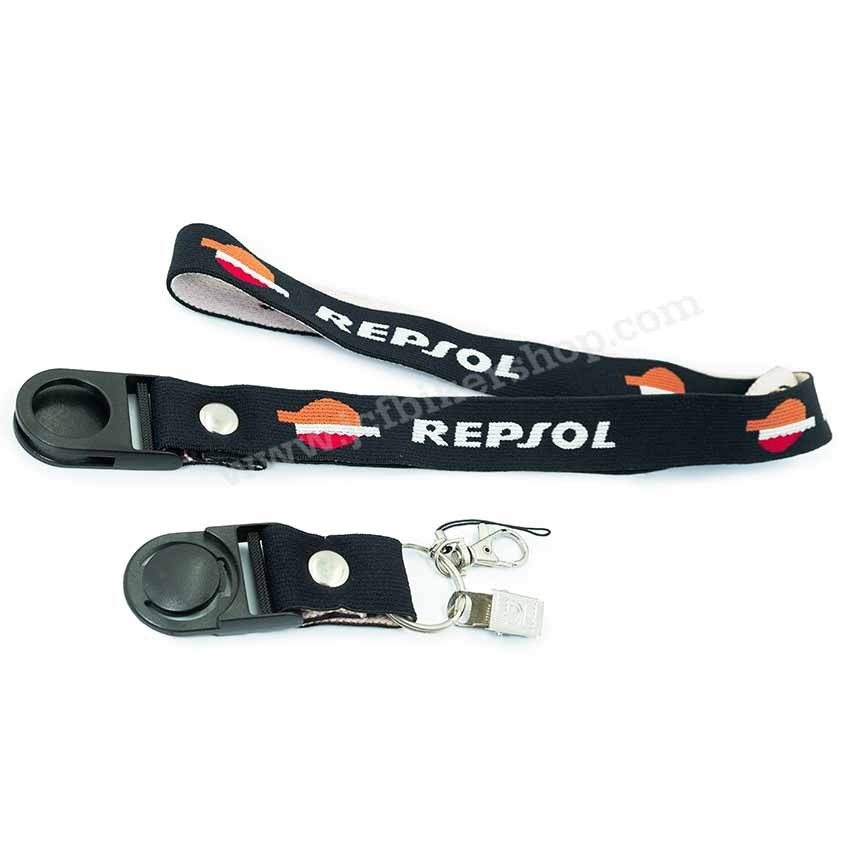 สายคล้องบัตร สายคล้องคอ สายคล้องกุญแจ สายคล้องโทรศัพท์ REPSOL(มีตัวปลดล็คปลายสาย)
