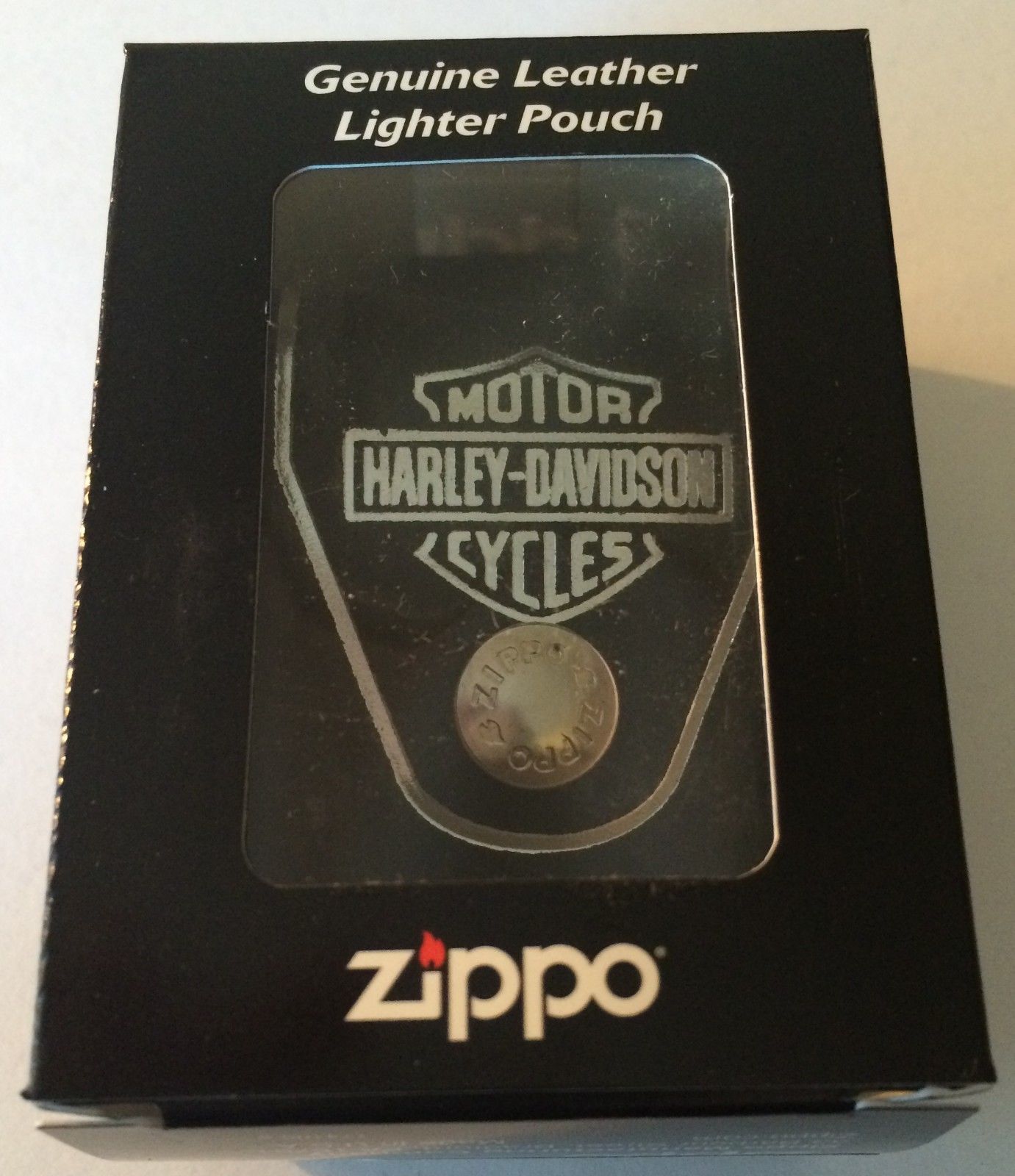 กระเป่าหนังใส่ไฟแช็ค Zippo แท้ - Genuine Zippo HDPBK, Harley Davidson Black Leather Lighter Pouch แบบห่วงเหน็บเข็มขัด