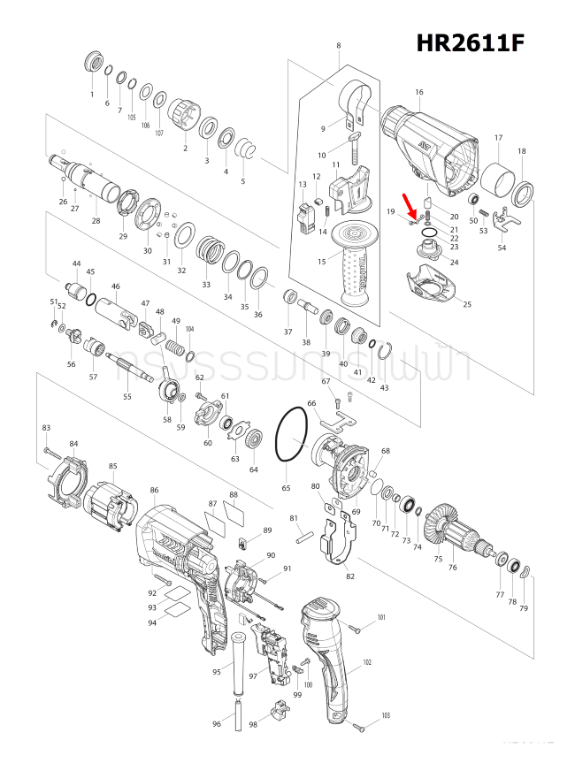 LEAF SPRING สว่านโรตารี่ Makita BJV140, BJV180, DJV180, BJR181, DJR181, HR2300, HR2601, HR2600, HR2610, HR2611F, HR2611FT Pn.232152-1 (แท้) ##(**)