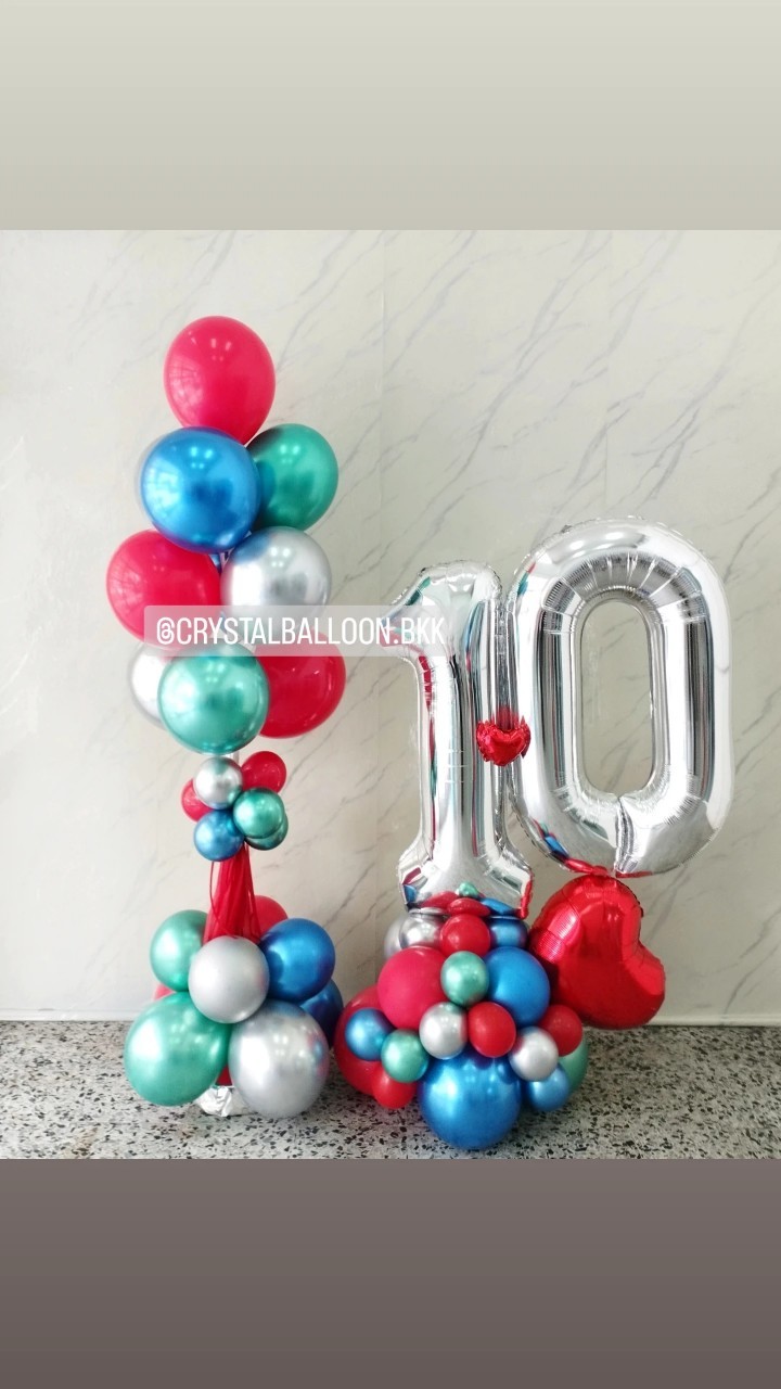 เสาลูกโป่ง เปิดงาน เสาช่อลูกโป่ง ช่อ 10 ลูก 1 เสา พร้อม ฟอยล์ตัวเลข ขนาด 40" ตั้งฐานคู่ 1 ชิ้น Theme Colorful พร้อมตกแต่ง สามารถเปลี่ยนสีลูกโป่ง/เปลี่ยนสี-ฟอยล์ตัวเลข/เปลี่ยนฟอยล์ตกแต่งได้