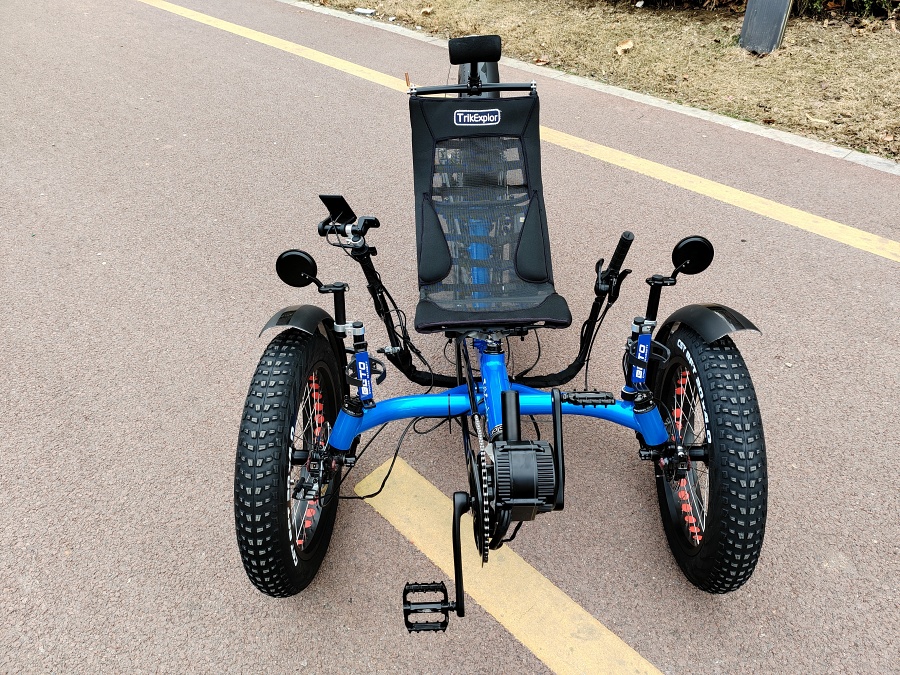 TrikExplor FE-326 Rugged Terrain Fat Tire Recumbent Trike with Bafang 48V 500W Mid-Drive Motor