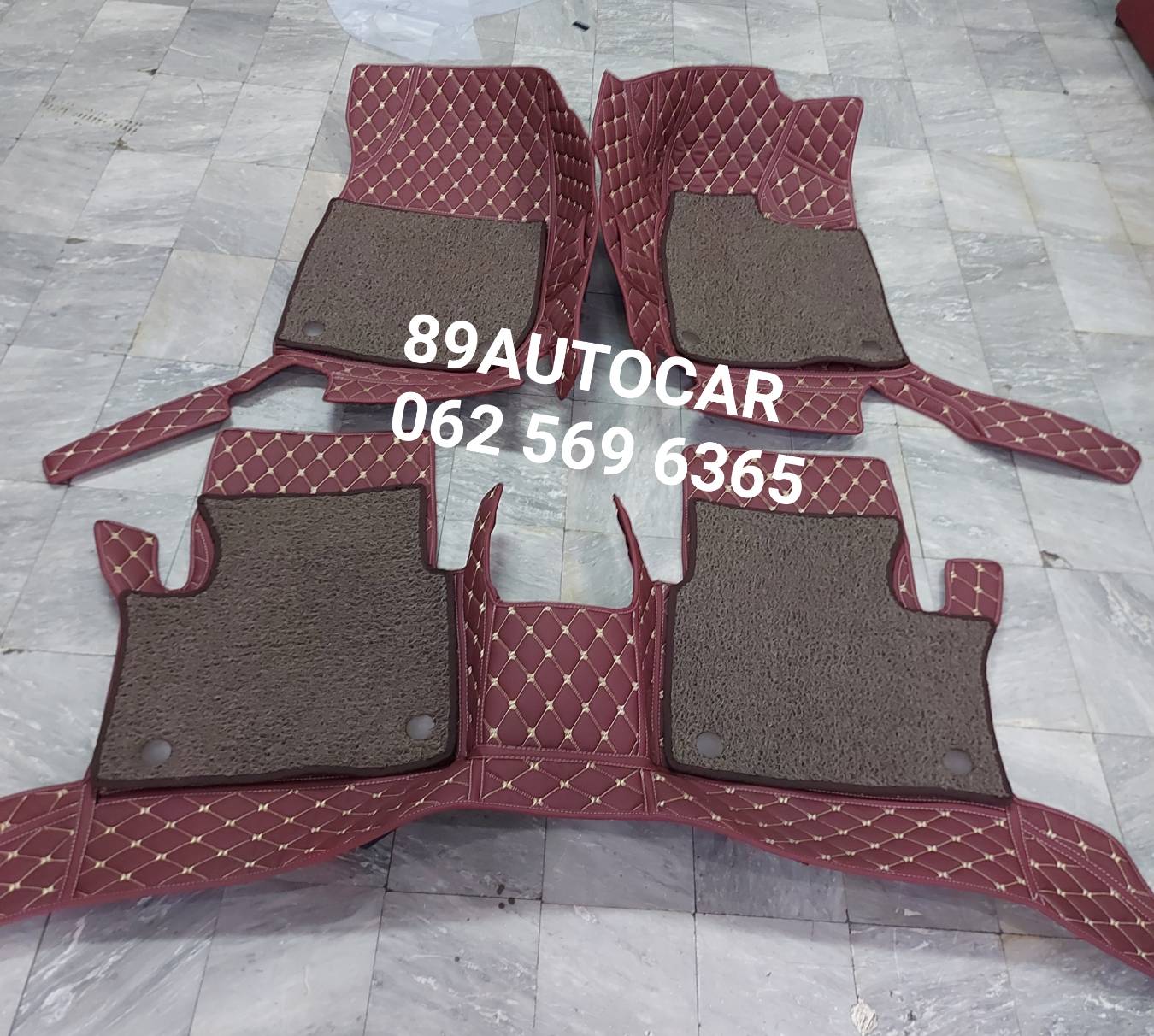 พรมรถกระบะ Isuzu D-Max Cab 2021 สีเลือดหมู เสริมด้วยพรมดักฝุ่นสีน้ำตาล เต็มคัน