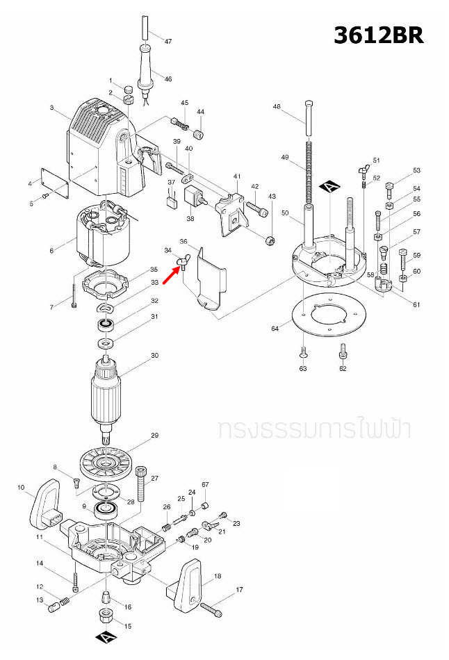 น๊อตหางปลา M5X10 เราท์เตอร์, เครื่องตัดคอนกรีต Makita 2414 [#12], 3612BR [#34], 4100NB [#51], 4100NH [#52], 1100 [#40] Pn.924206-5 (แท้) ##