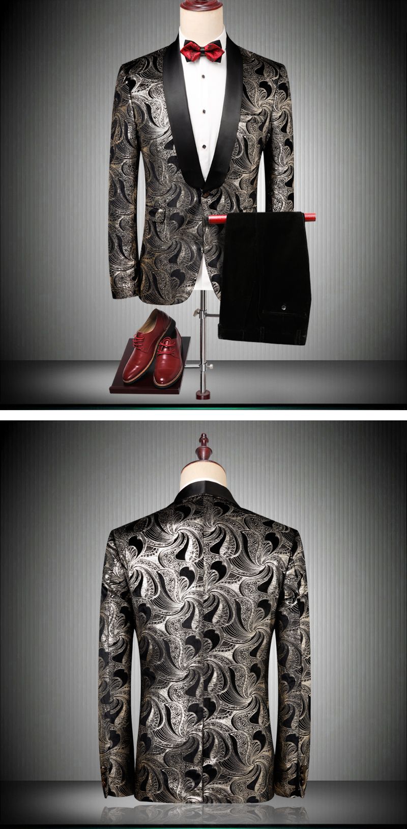 Pre-order ชุดสูทชาย ทักซิโด้ กระดุม2แถว แนวพิมพ์ลาย เนื้อผ้าดี