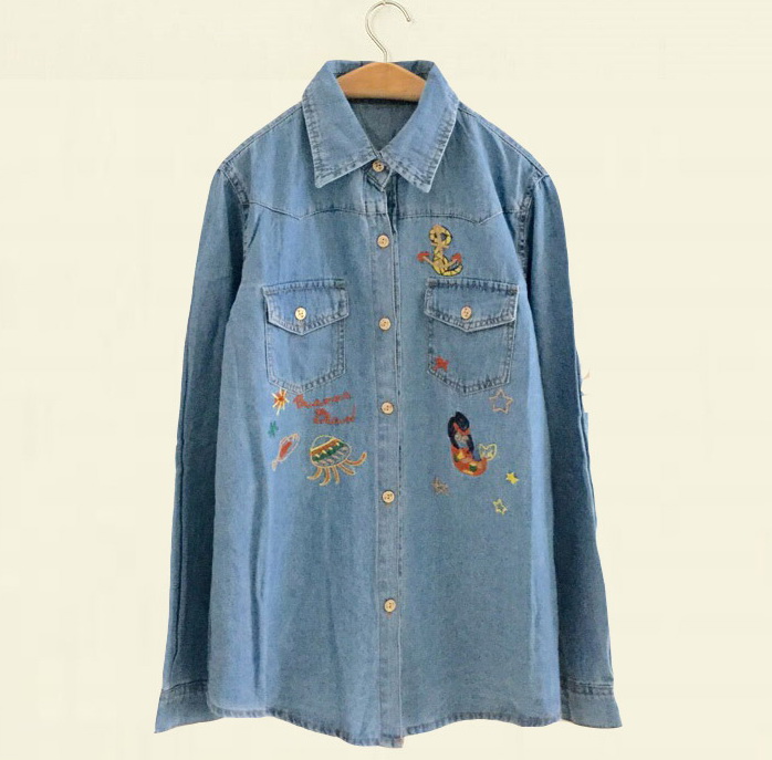 เสื้อเชิ้ตยีนส์ปักลาย