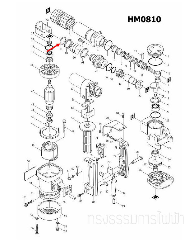 แหวนสปริง สกัดไฟฟ้า, แย็ก Makita HM0810 [#88] Pn.231936-4 (แท้) ##