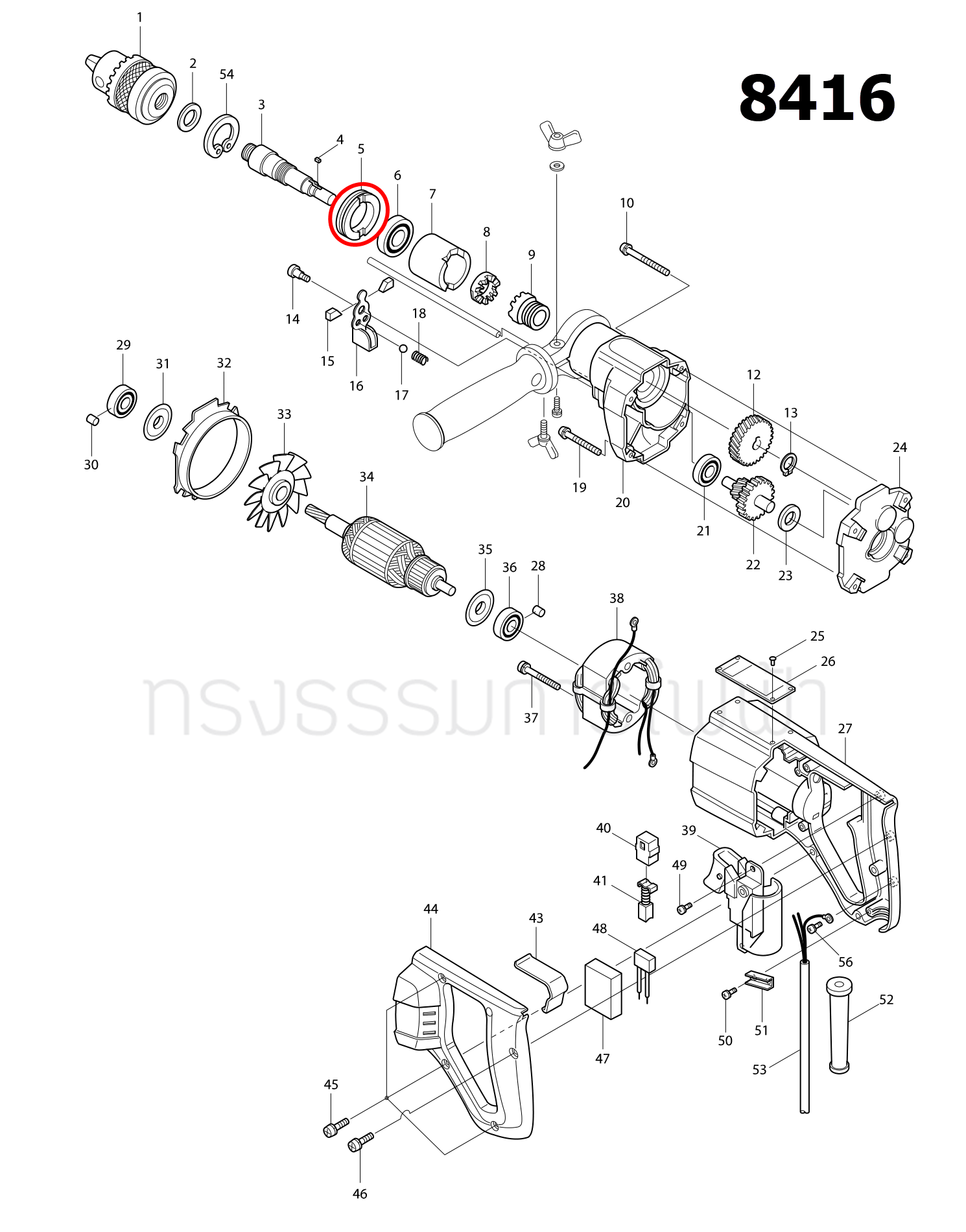 น๊อตล๊อคลูกปืน สว่านกระแทก Makita มากีต้า 4140, 8416 [#5] Pn.285819-0 (แท้) ##