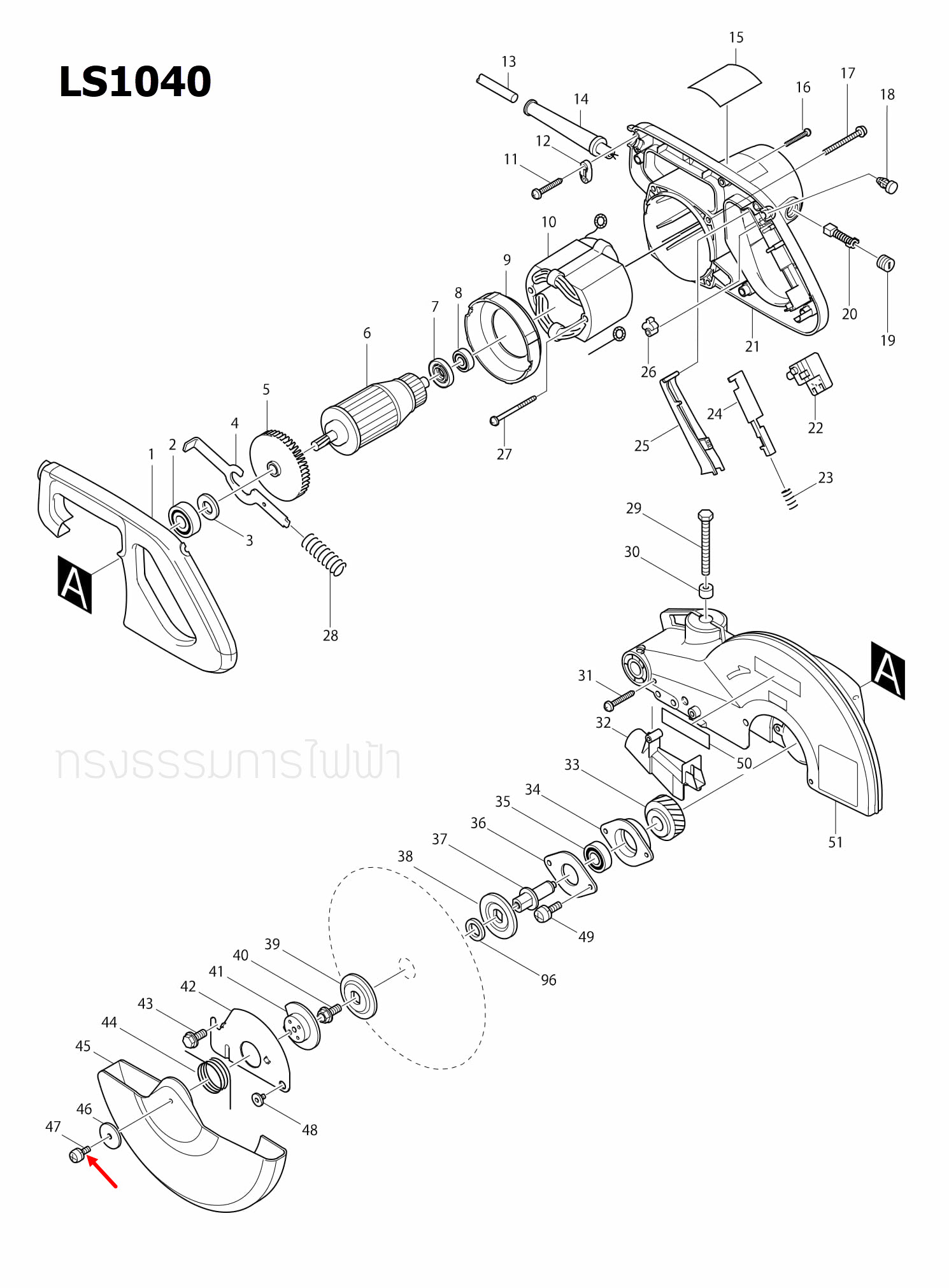 PAN HEAD SCREW M5X12 แท่นตัดองศา Makita มากีต้า LS1040 [#47, #83], 1804N [#14], 1805N [#10], 9403 [#24, #66] Pn.911213-7 (แท้) ##(*)