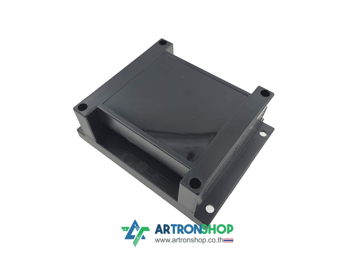 กล่องใส่บอร์ดอิเล็กทรอนิกส์ ติดรางปีกนก ขนาด 115 x 90 มิลลิเมตร สีดำ