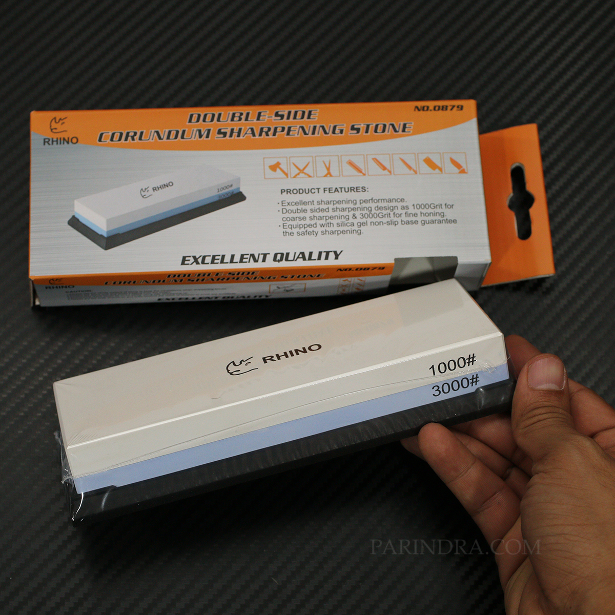 หินลับมีด RHINO BRAND No.0879 ความละเอียดสูง DOUBLE CORUNDUM SHARPENER STONE 1000 / 3000 Grit (ของแท้)