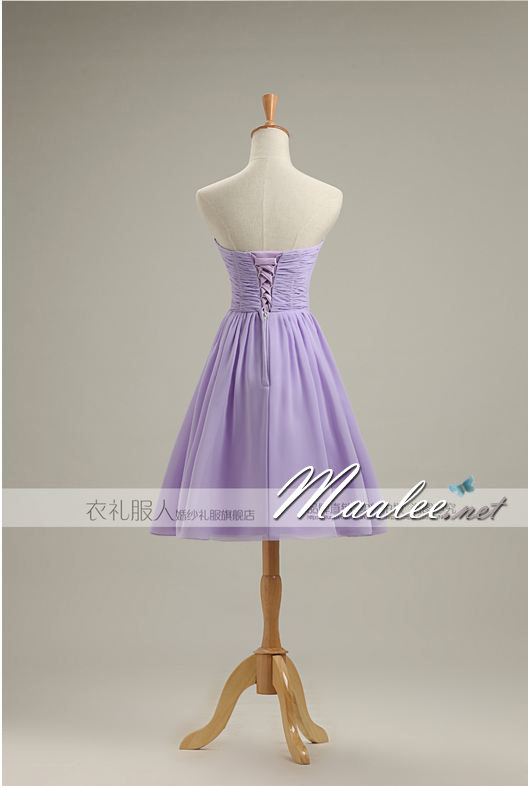 พร้อมเช่า ชุดราตรีสั้น ชุดเพื่อนเจ้าสาว สีม่วงอ่อน Lavender Lv-001C