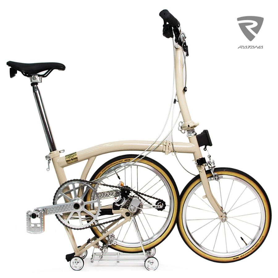 จักรยานพับ เฟรมเฟรมโครโมลี่ RATANA รุ่น E1 เฟรม Chromoly L-TWOO R7 6 speed ล้อ 16นิ้ว พร้อมตะแกรงหลัง NEW2024